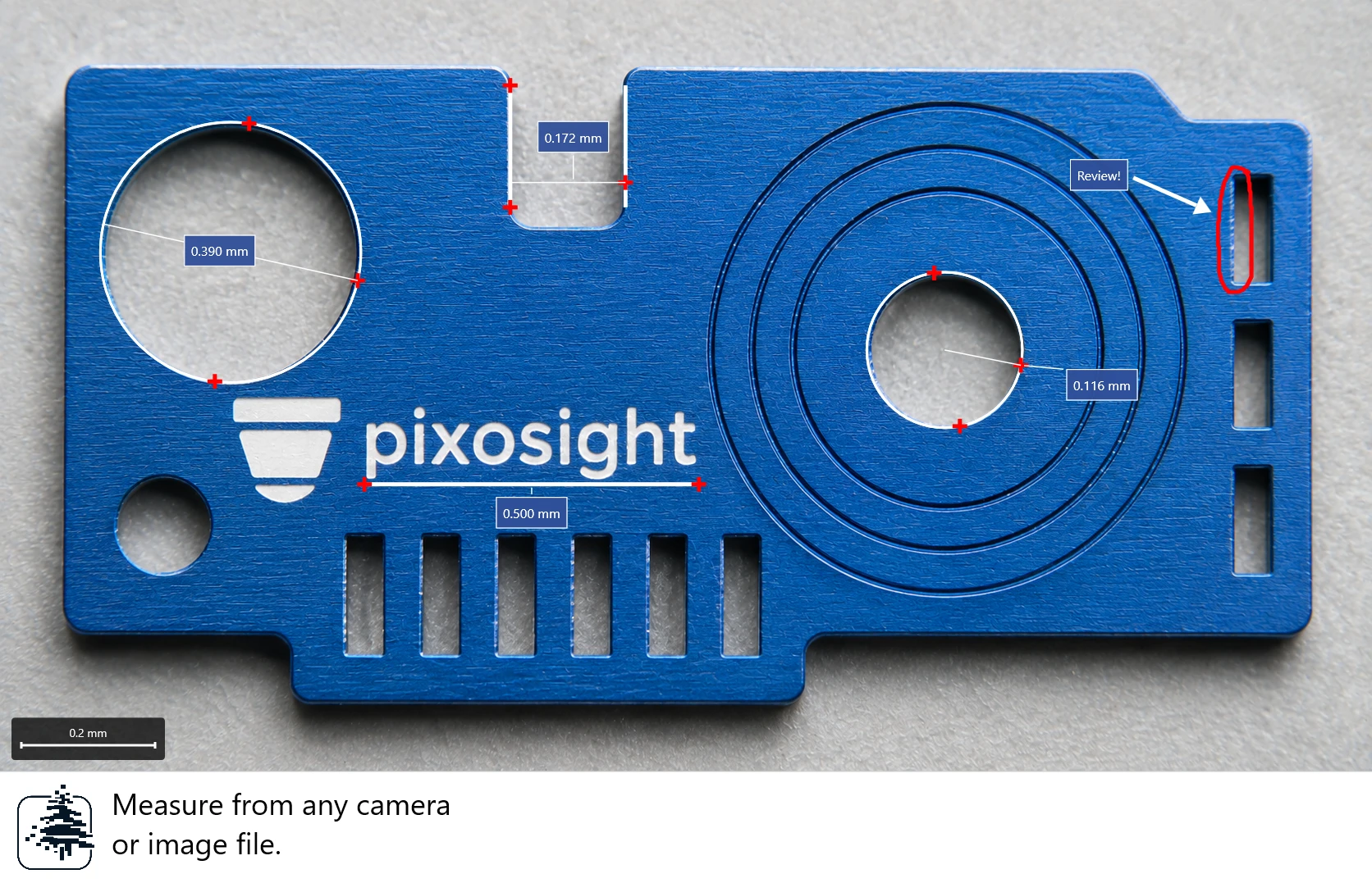 An exported Pixosight image with measurements, an annotation, a scale bar, and an information strip