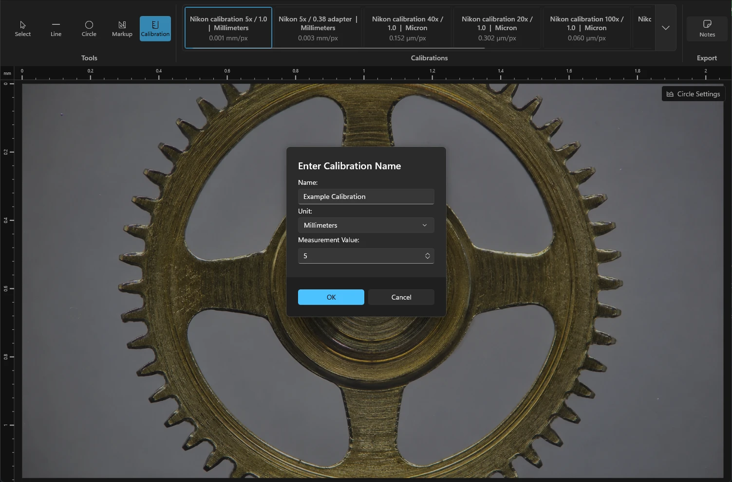 Naming a calibration profile in Pixosight and entering its measurement value and unit